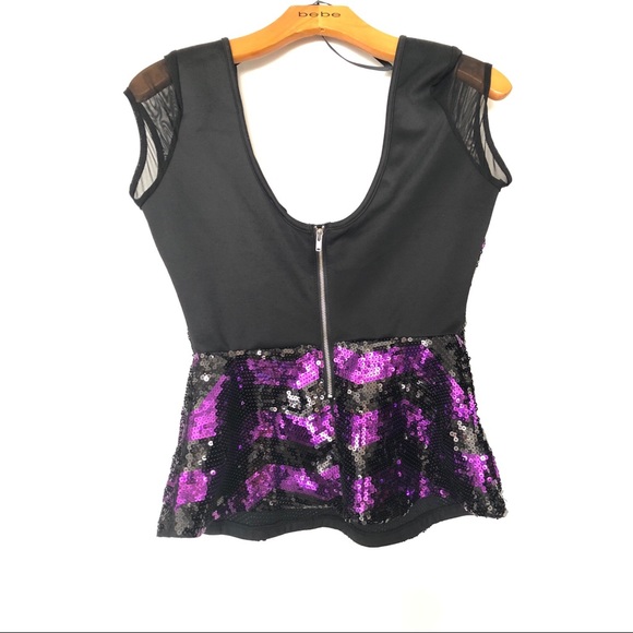 Bebe Sequin Purple & Black Peplum Top - Picture 2 of 2